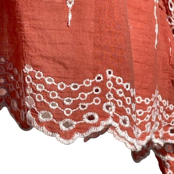 American Eagle Rustic Rust Embroidered Babydoll Blouse M • Boho Peasant Cotton - Picture 7 of 12
